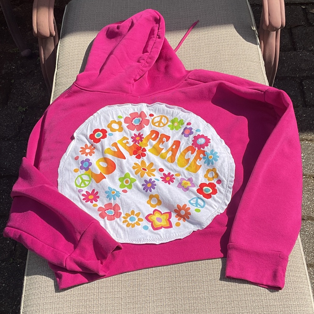Rue21 Pink Hoodie with Colorful Love and Peace Design
